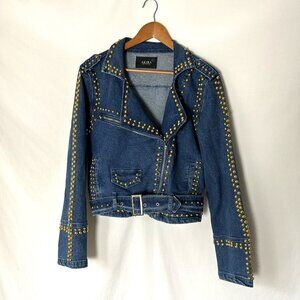 Akira Gold Studded Punk Moto Jacket Denim L